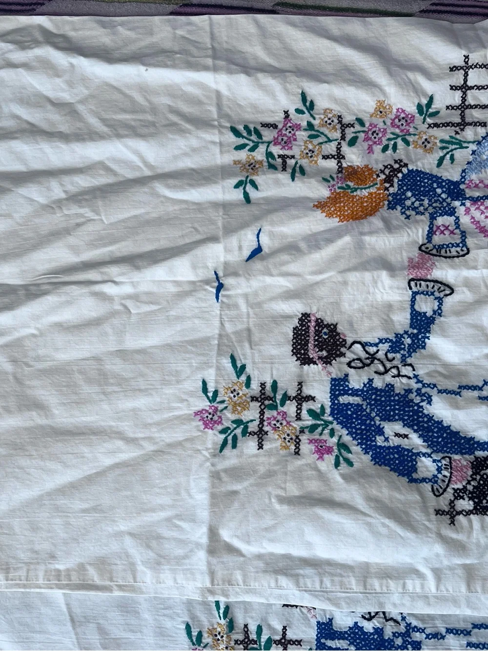 Embroidered Romantic Couple Blue, Pink & Green southern bell pillowcases 2